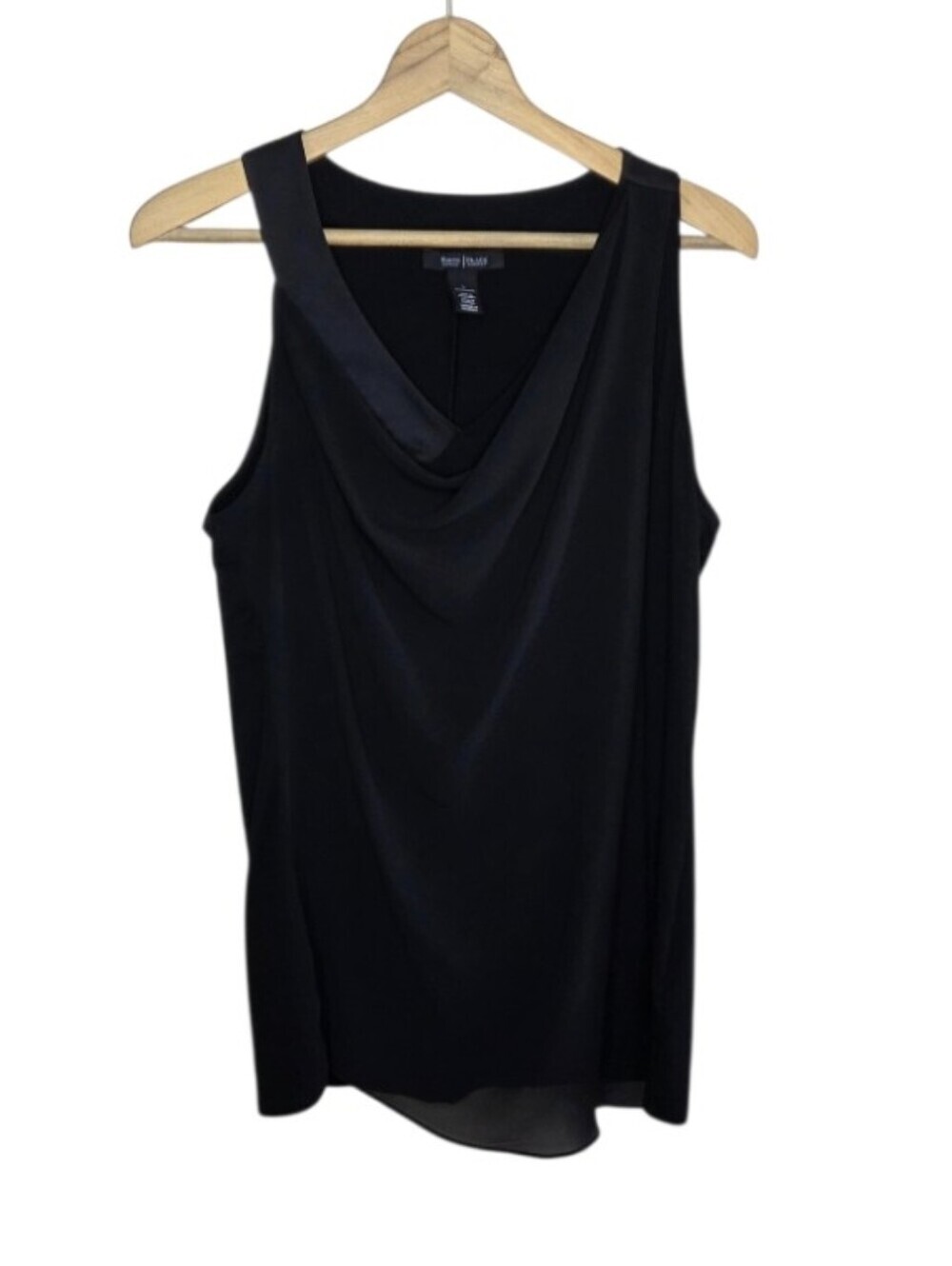 WHBM Black Tank Blouse with Draped Overlay Size Large